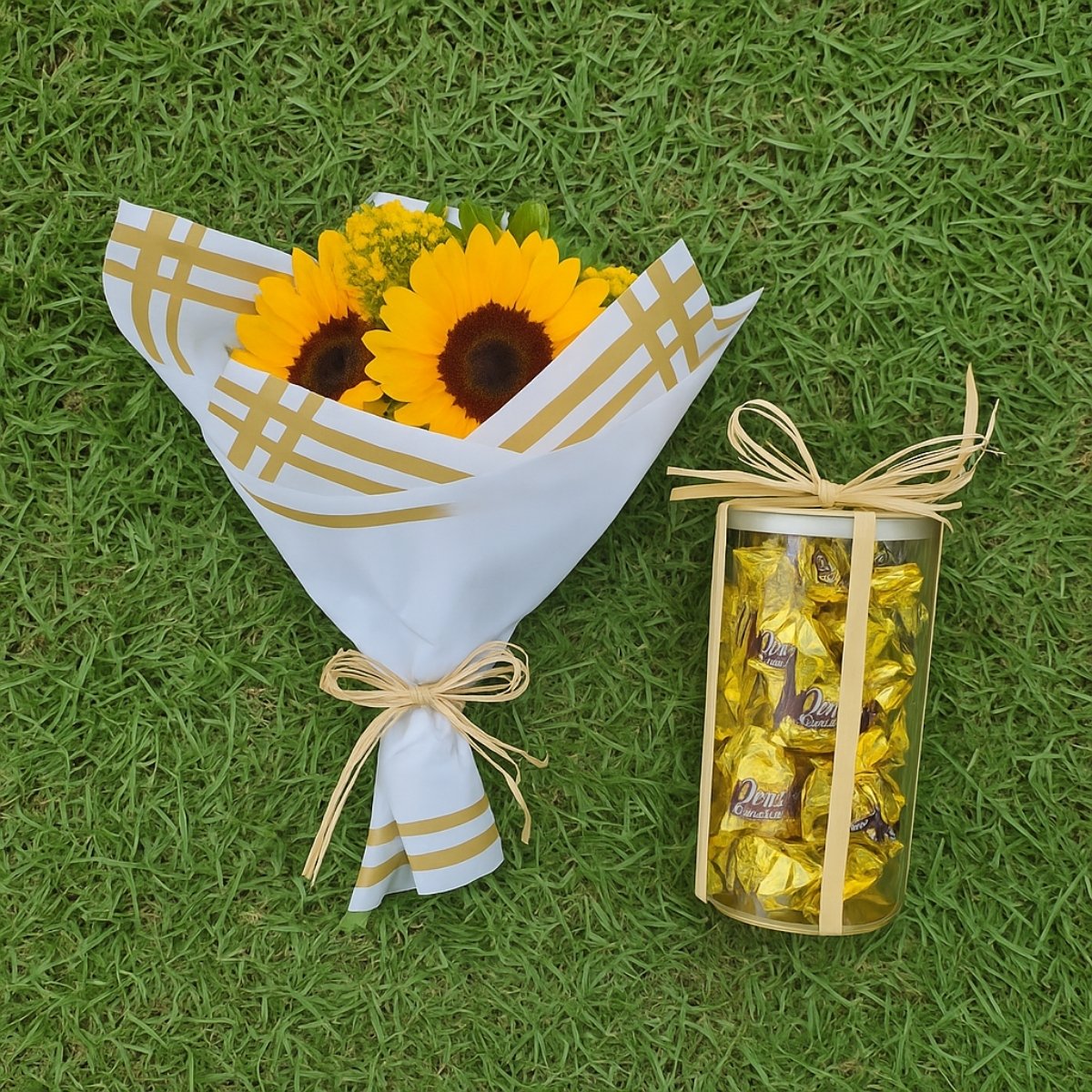 Buqu� com Girass�is e Bombons Ouro Branco